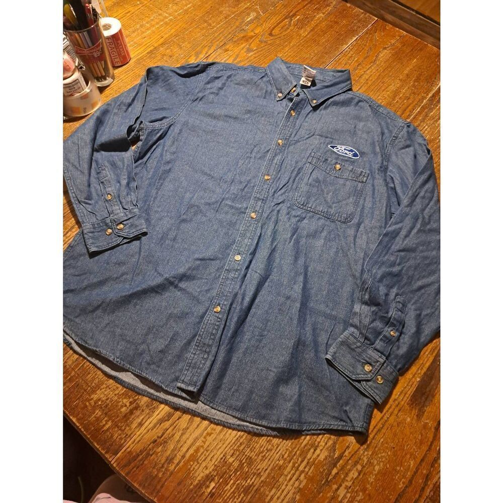 New Ford A of M IAMAW XL Denim Button Shirt USA Union Logo Casual Long Sleeve